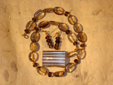COFFEE - smokey quartz silver gilt necklace, eardops & removable silver gilt wrap
