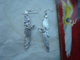 ST GILES ANGELS - silver eardrops also a brooch and pendant